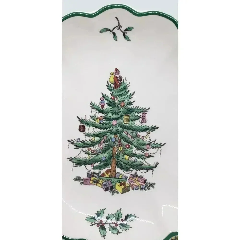 Vintage SPODE Christmas Tree bowl Dish Scalloped edge Decor Gift Vanity